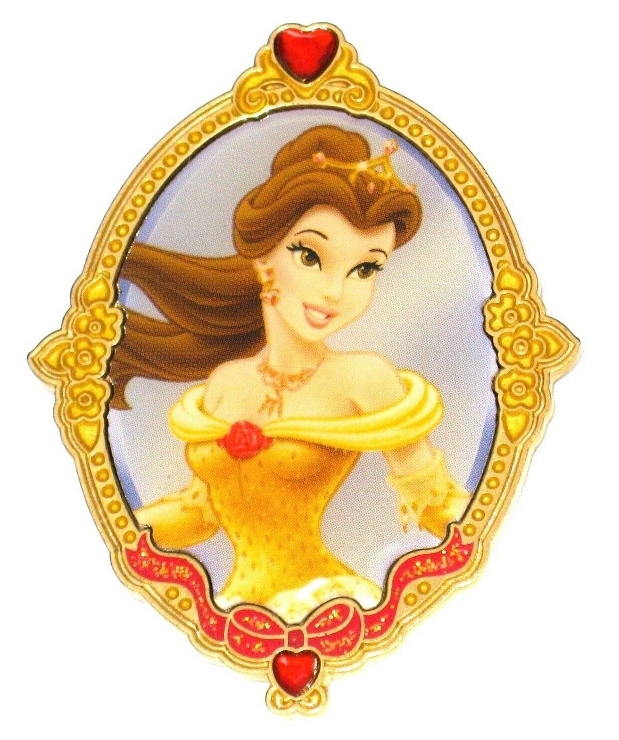 Retired Disney Pin✿Princess Belle Beauty Beast Gold Frame Jewels Cameo Portrait
