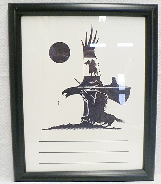 NATIVE AMERICAN HOWARD BLUE BIRD PRINT 11 BY 15 INCHES SIGNED AND DATED