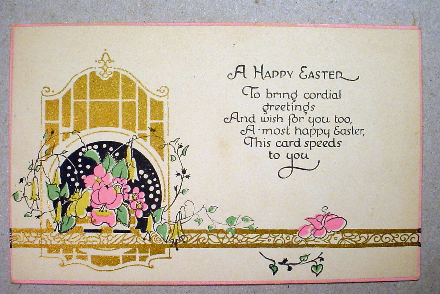 Happy Easter Cordial Greetings Gold Details Rare Old Vintage Card 910
