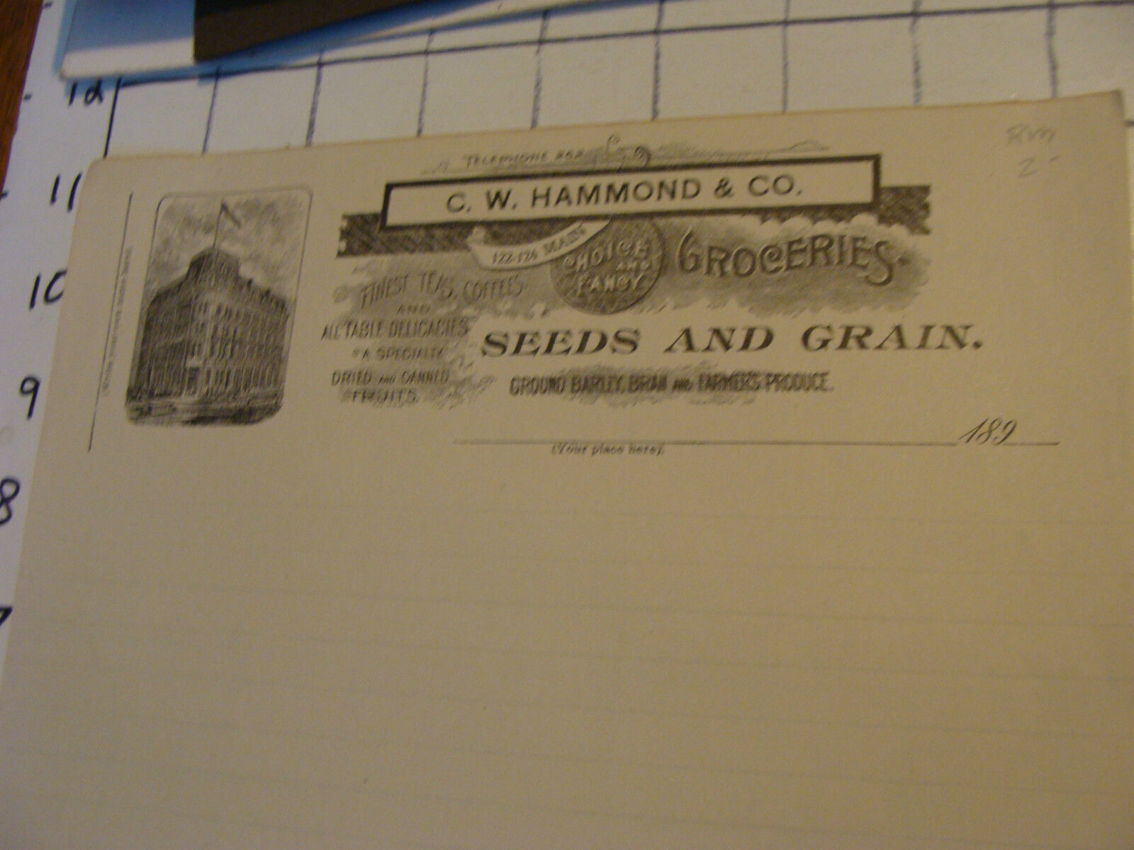  Original letter w Vignette: 1890\'s C W HAMMOND & CO Groceries SEEDS & GRAINS 