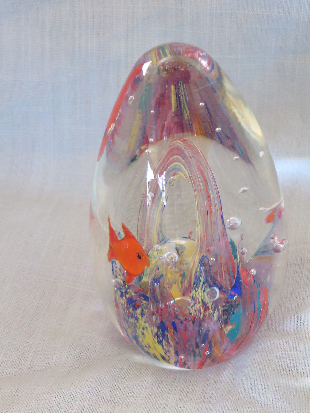 Egg Shaped Acrylic Gold Fish Fancy Underwater Scene Paperweight, Heavy