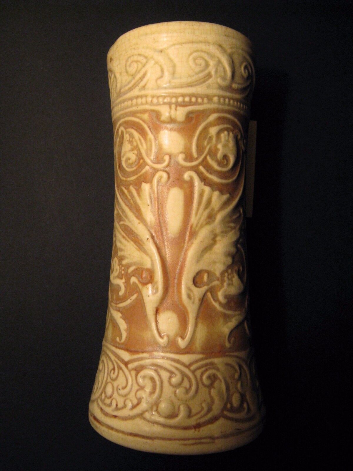 Tall Early POTTERY ART VASE, ca. 1914 WELLER Clinton Ivory, NICE CONDITION