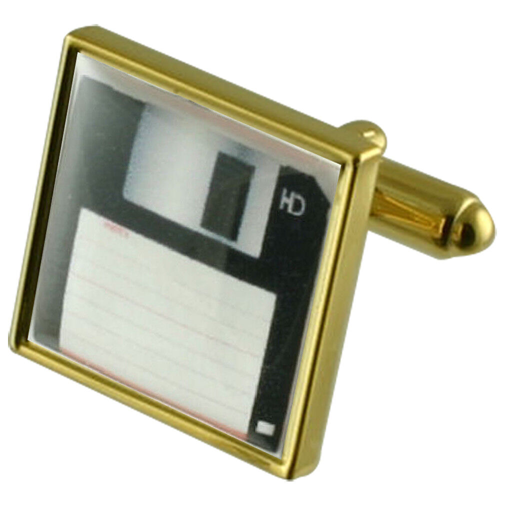 Computer Disc Novelty Gold Square Cufflinks With Select Gifts Pouch