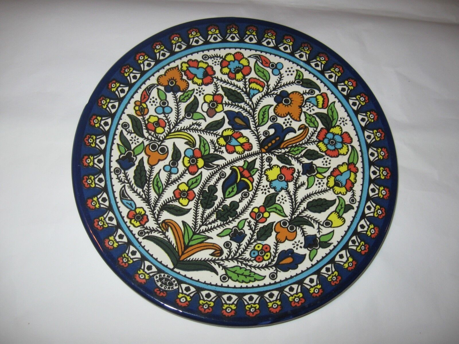 Vintage Jerusalem A.C Studio Armenian Ceramic Iznik Floral Hand Painted Plate 