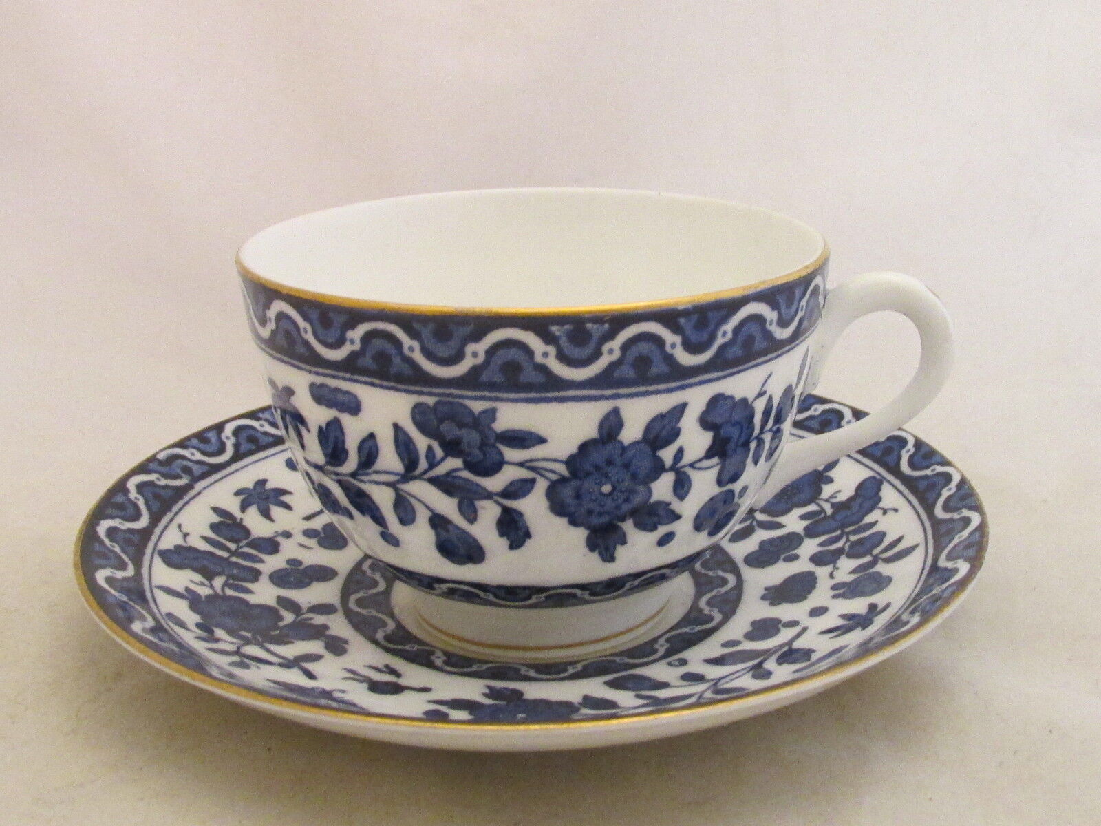Antique Royal Doulton Blue & White Transfer Clifton Flowers Insects Cup&Saucer