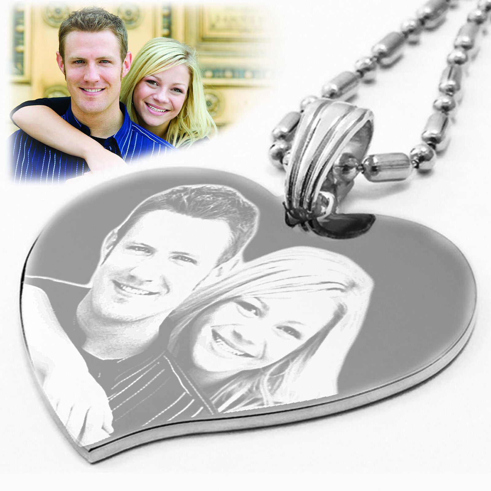 Personalized Photo Engraving Heart Charm Dog Tag Pendant Necklace Christmas Gift
