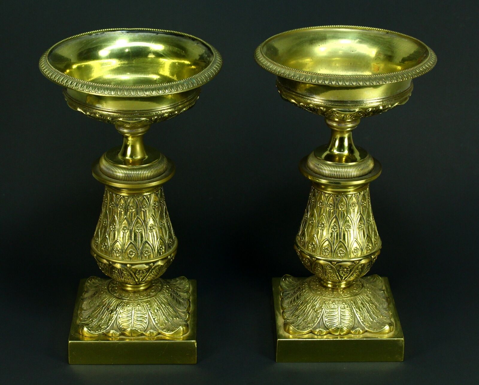 * SUPERB c.1795 FIRST EMPIRE Bronze Dore\' Pair Cassolettes Urns, Tazzas