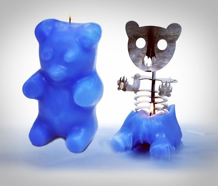 Gummi Gummy Bear Candle Burns For 100 Hours Wicked Aluminum Skeleton - Blue