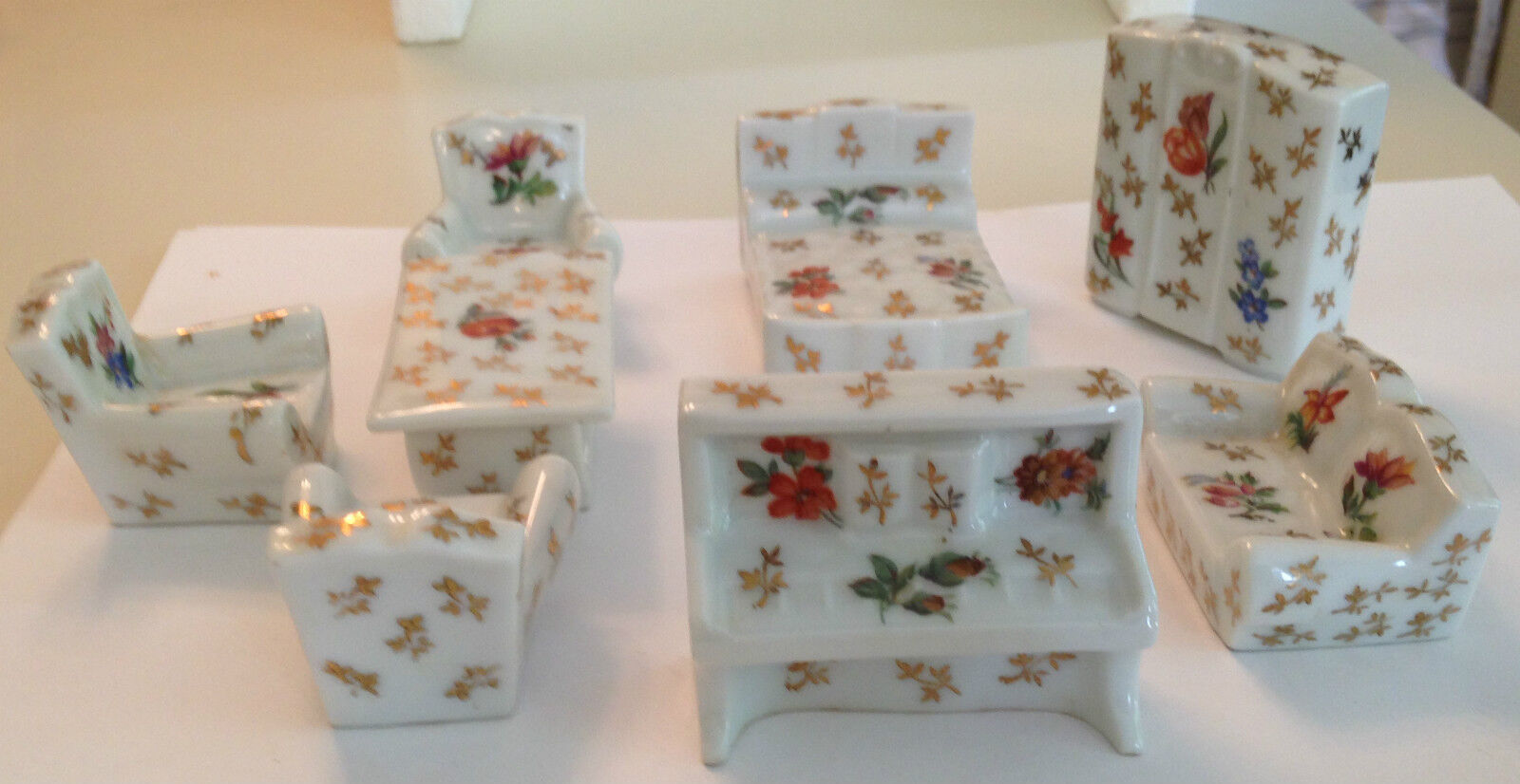 ❤️Limoges France Miniature Dollhouse Furniture Doll Set 8 Sofa Bed Chair Piano❤️