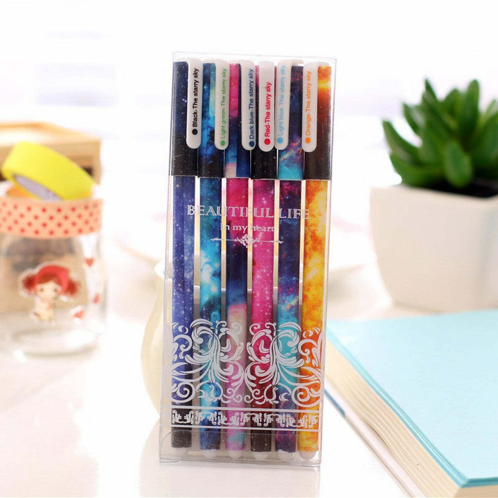 Starry Night Sky Pen Set Set of 6 Colorful Pens Galaxy Pens Gel Pens Novelty Pen