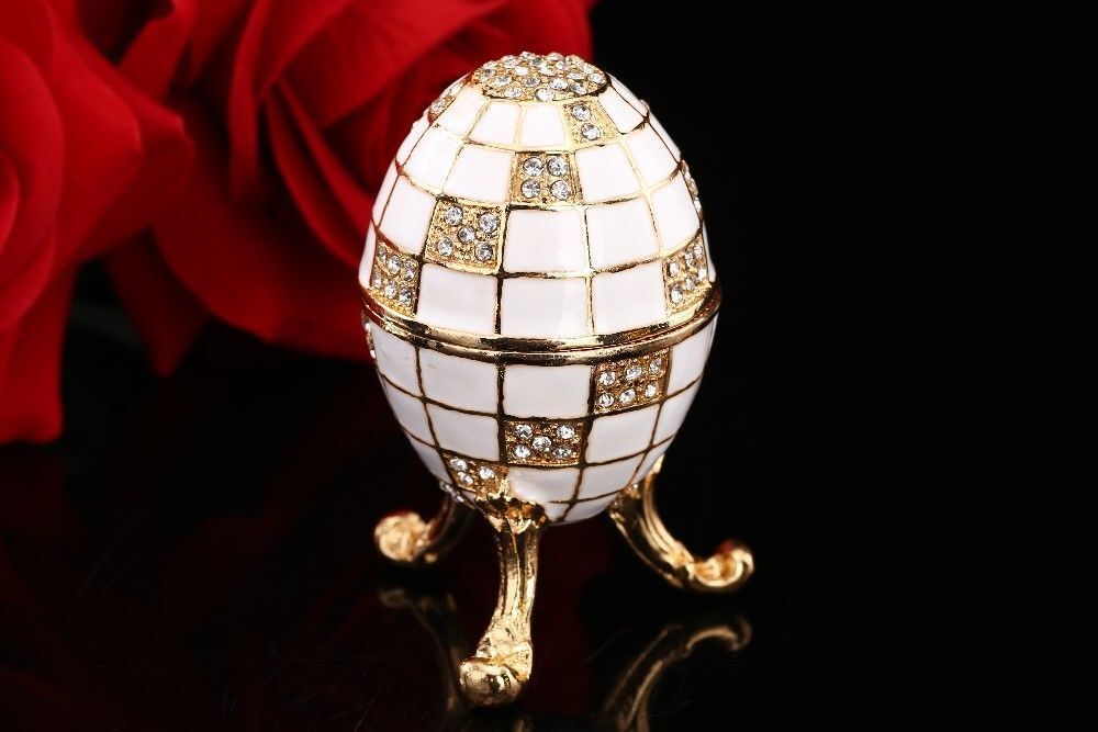Beautiful White Metal Faberge Russian Easter Vintage Style Trinket Decor Small