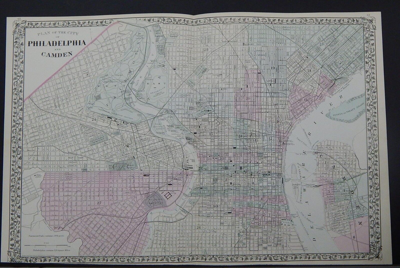 Antique Map, 1879 United States, Philadelphia & Camden, New Jersey Z1#57