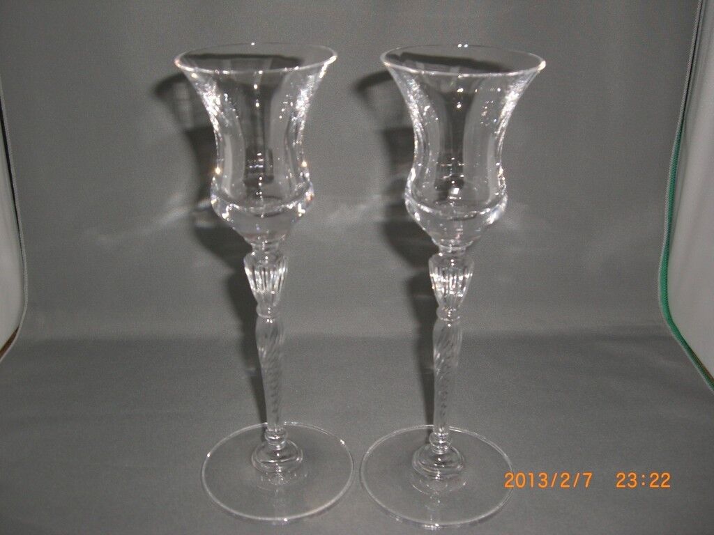 2 Royal Doulton Crystal Oxford Pattern Candle Holders Excellent 7 3/8\