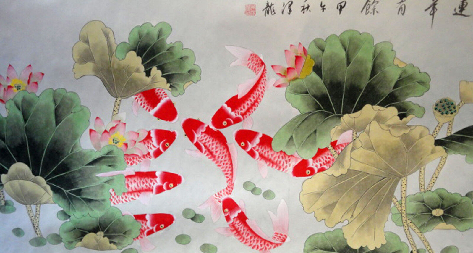 original chinese  handpainted scroll painting“ koi fishes,lotus flowers\