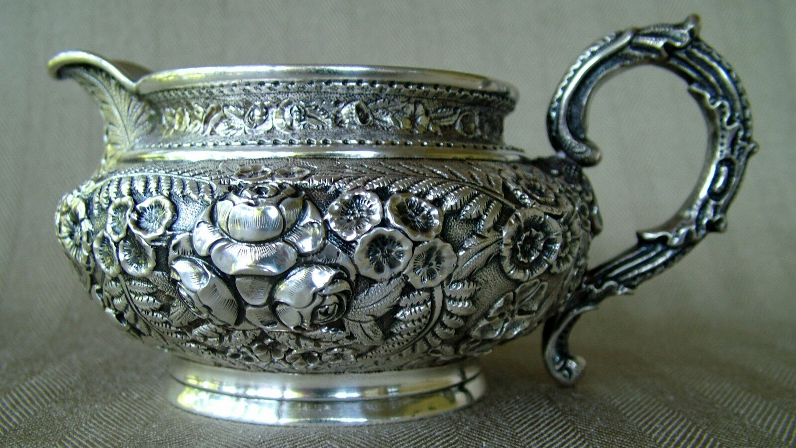 Rose Repousse Sterling Silver Pitcher