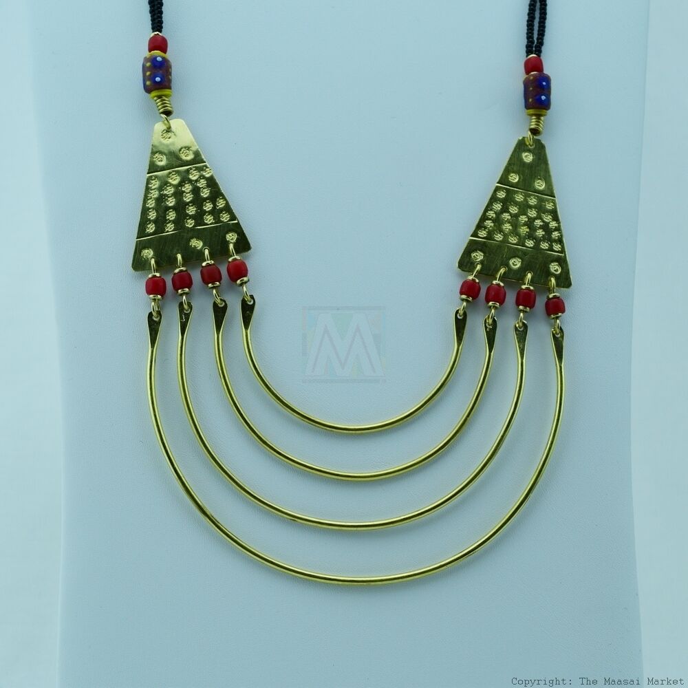 Maasai Market Handmade Jewelry Masai Trade Bead Brass Strand Necklace 119-90
