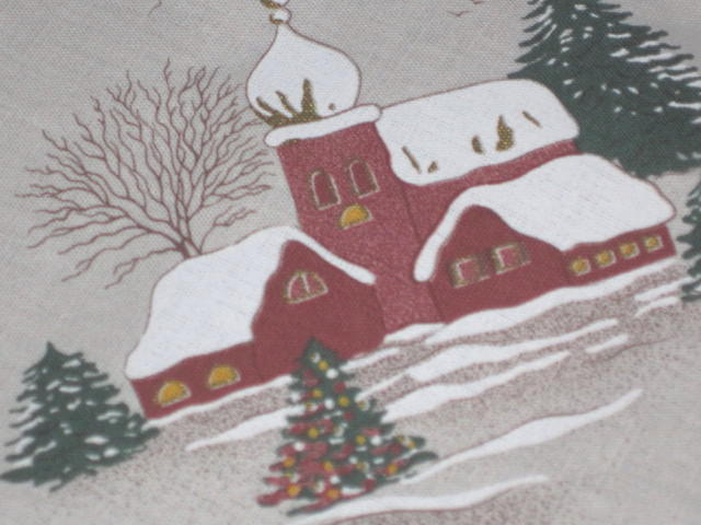 TRANQUIL EVENING IN THE VILLAGE VTG GERMAN CHRISTMAS PRINT TABLECLOTH