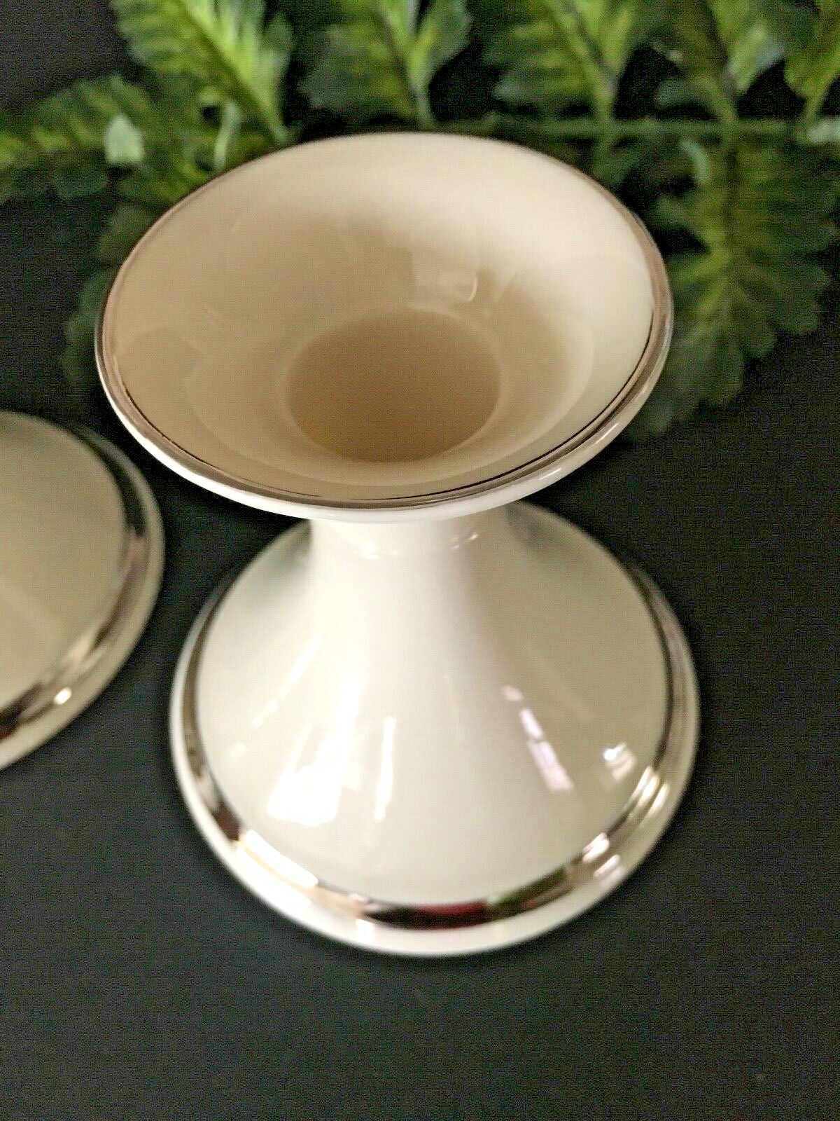 Lenox Silver Trimmed Cream Candle Stick Holders Set Of 2 Stunning Porcelain X
