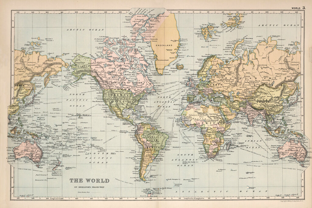 Beautiful Vintage Old World Map 1891 CANVAS PRINT  24\