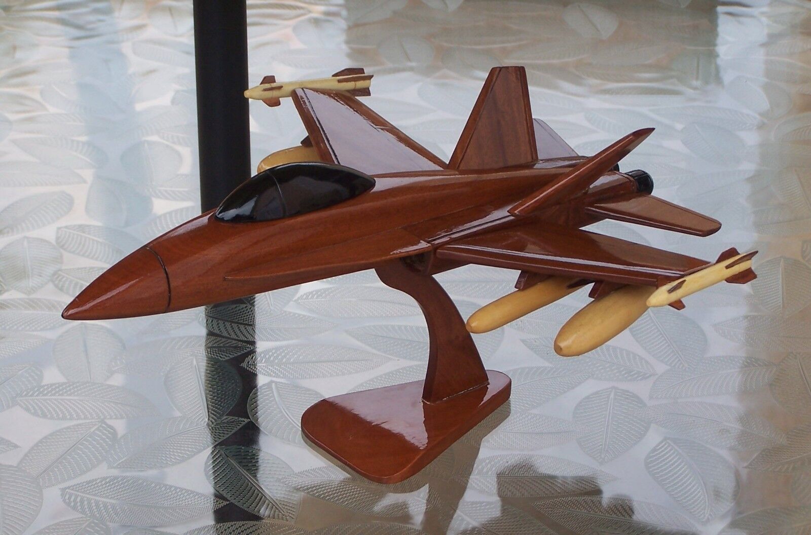 Model Airplane F-18 Hand Carved Mahogany Beautiful High Gloss Finish NIB