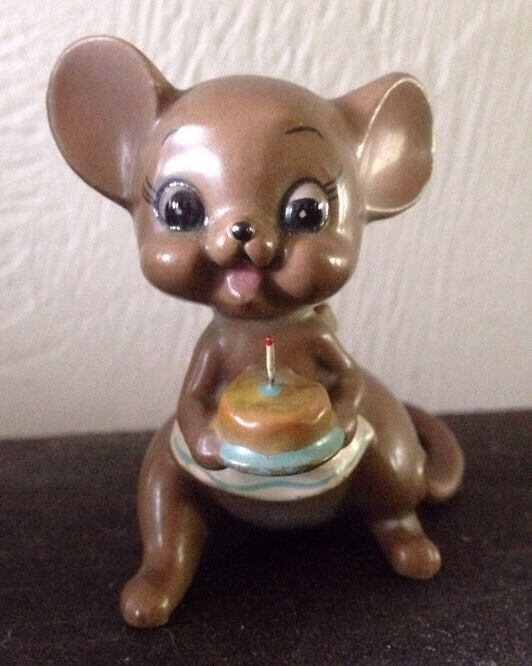 Collectible Josef Originals Mouse With Birthday Cake 1970s Excellent Condition