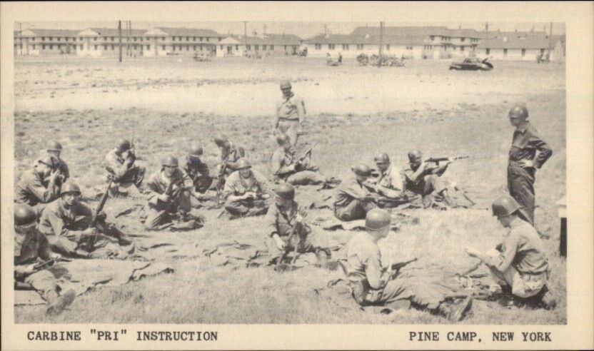 Pine Camp NY c1940s WWII Era Postcard CARBINE GUN INSTRUCTION