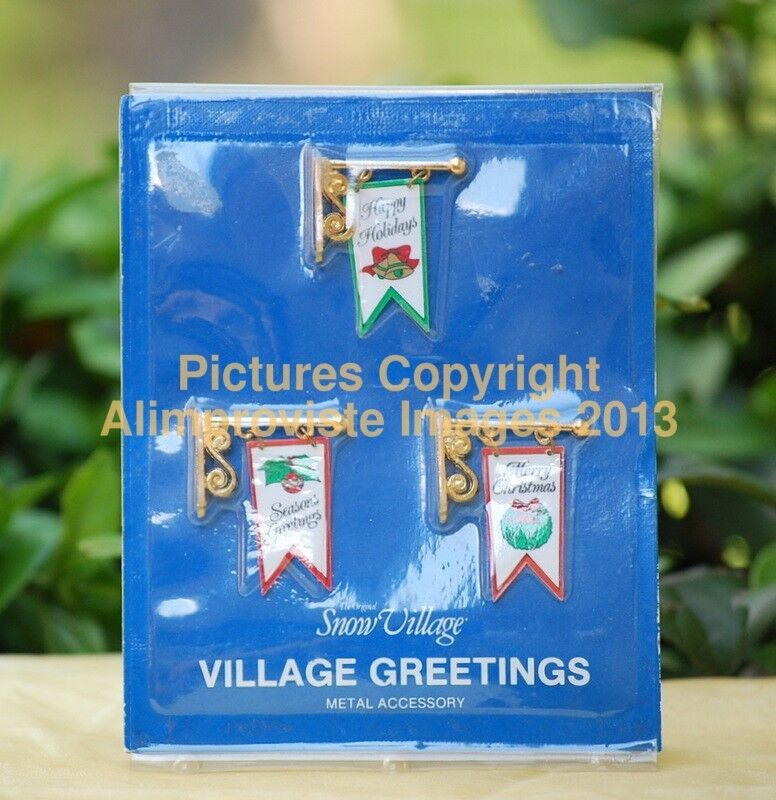3-PK Snow Village Department 56 VILLAGE GREETINGS BANNERS Metal Signs NEW 54186