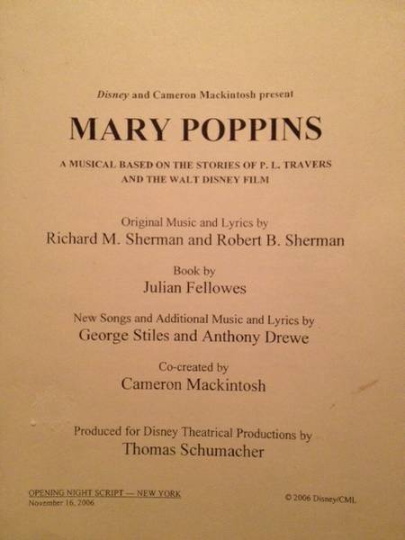 Mary Poppins Disney Broadway Musical/Stage Script
