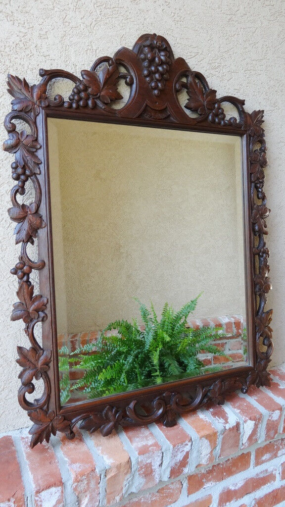 Antique French Carved BLACK FOREST Beveled Wall Mirror FRAME ~Grapes~Renaissance