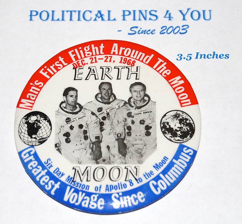 Pin pinback button space mission Apollo 8 Saturn V 1968