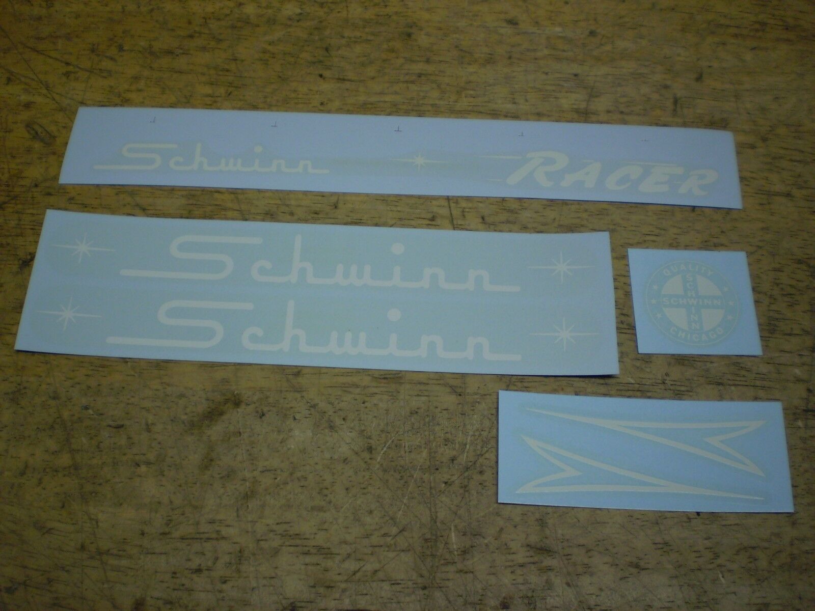 Complete Schwinn Approved Racer White Bicycle Water Transfer Decal Set