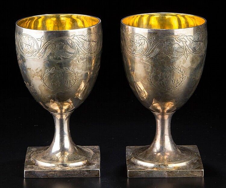 PAIR OF GEORGIAN LONDON STERLING SILVER GOBLETS Lot 438