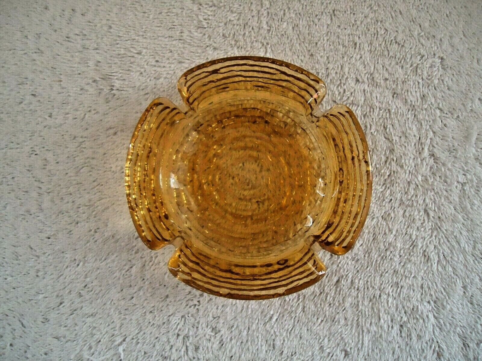 Vintage Amber / Orange Swirled Glass Ashtray \