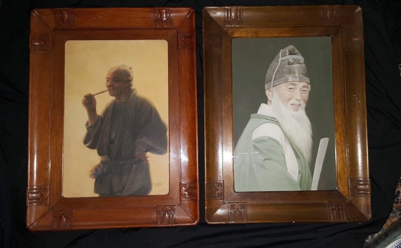 Two  Lge  Early 20thC Japanese Watercolours  Carved Frames  -signed Tani & Ryuko