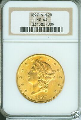 1897-S $20 LIBERTY DOUBLE EAGLE  NGC MS63 MS-63 OLD THICK SLAB PQ +++