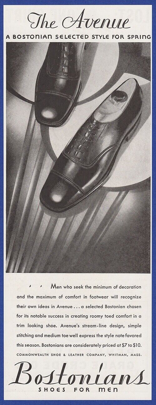 Vintage 1931 BOSTONIANS Shoes for Men Men's Fashion Ephemera 1930's Print Ad