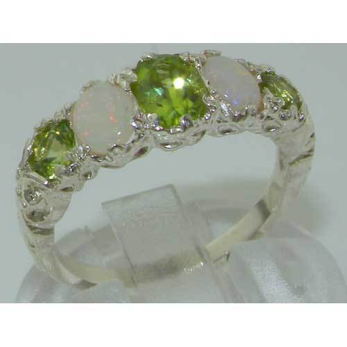 High Quality Solid Sterling Silver Natural Peridot & Opal English Ring