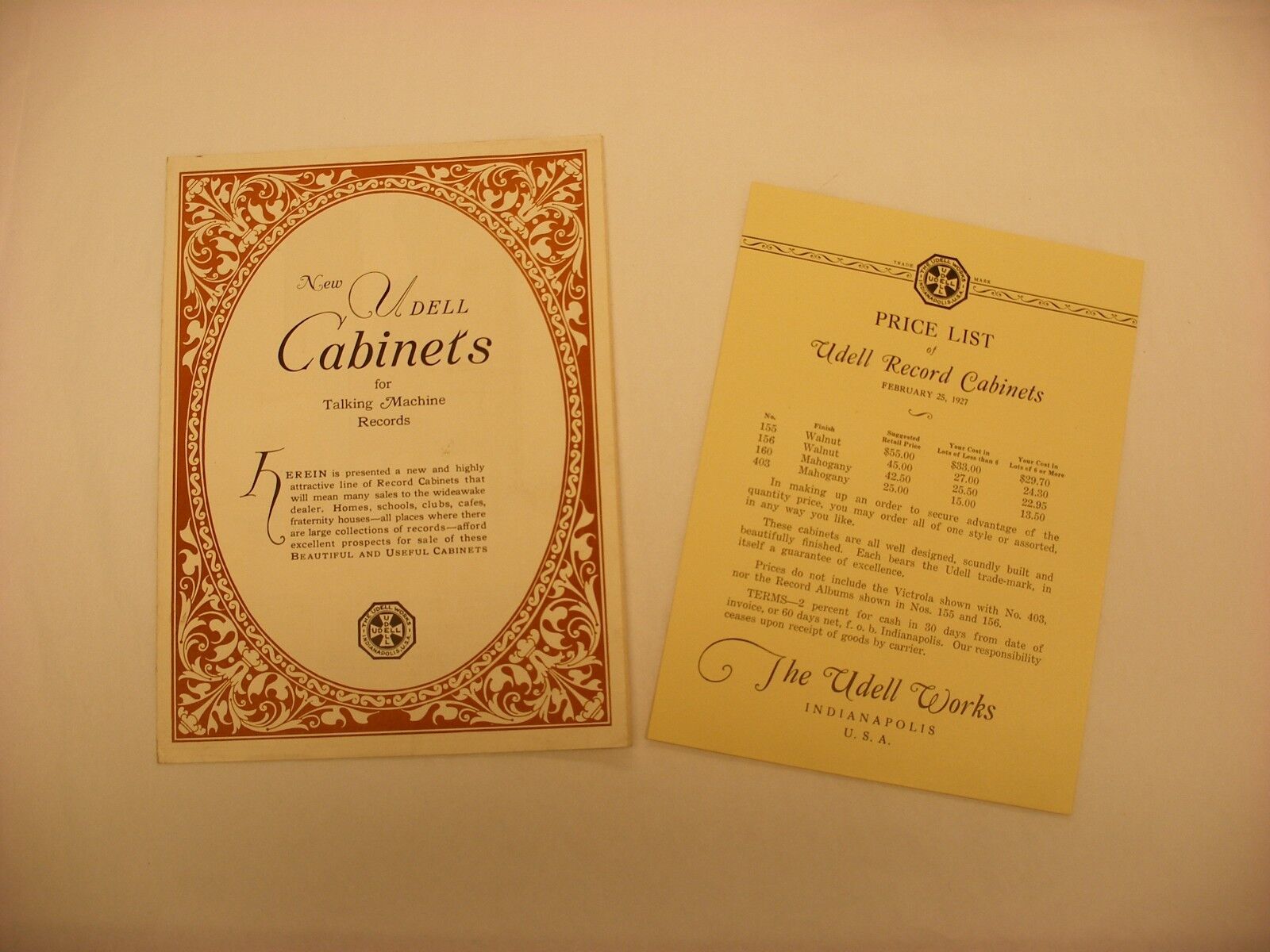 Original Phonograph Record Cabinet Catalog - Udell Disc Record Cabinets 