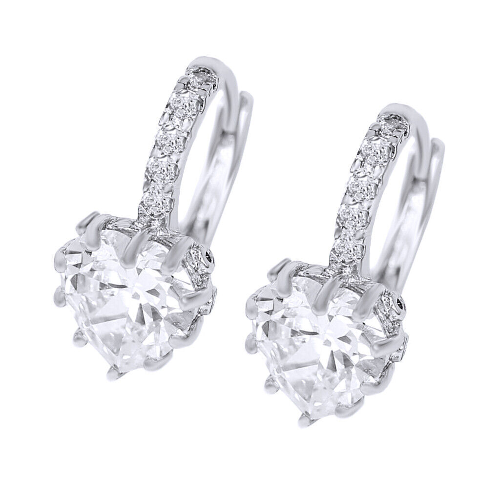 Simulated Diamond Love Heart Hoop Earrings Gift For Women\'s Solid 925 Sterling