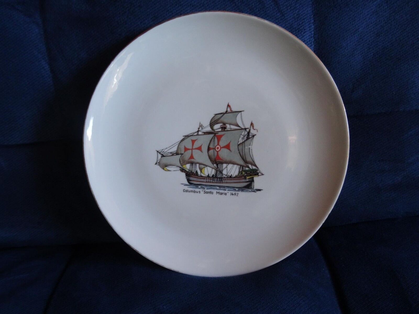 israel  judaica big porcelain plate  naaman vtg columbus santa maria 1492 ship