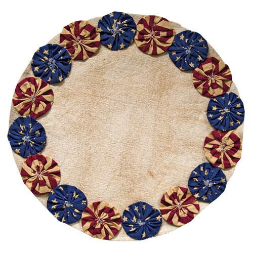 New Primitive Americana Patriotic Flag PENNY STITCHED CANDLE MAT Doily 13\