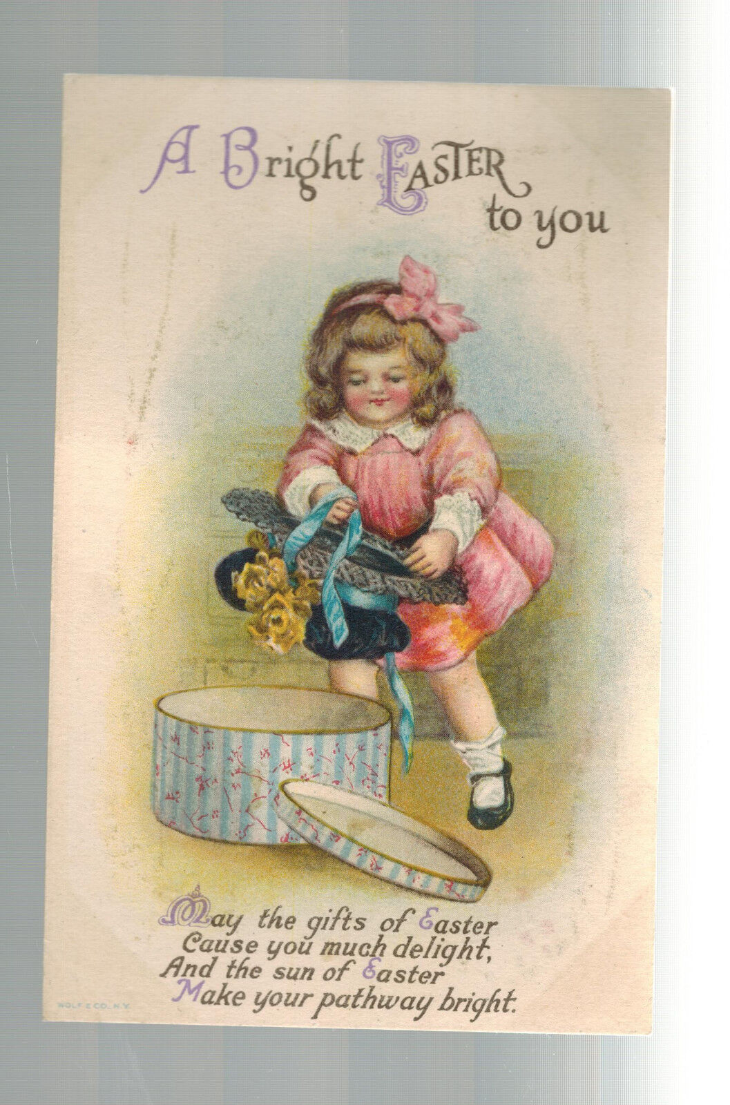 1921 USA postcard Cover Ellen Clapsaddle Easter Little Girl with Hat and Box