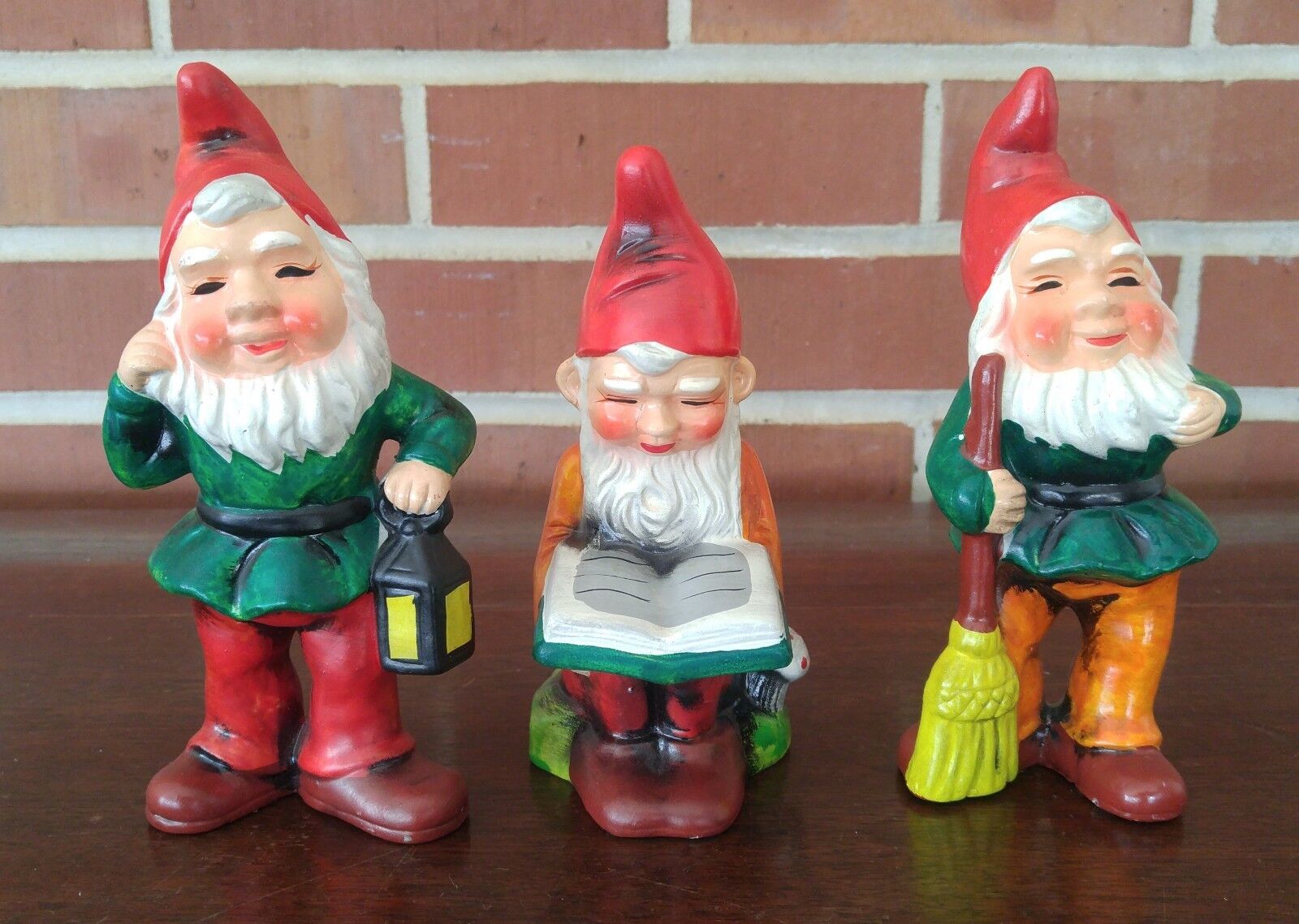 3 Vintage Elf Gnome Christmas Colorful Chalkware Figurines RB Japan