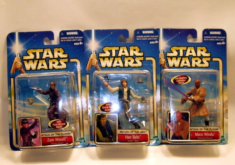 Star Wars Lot of 3 Han Solo, Zam Wesell & Mace Windu  w/ Pro Packing