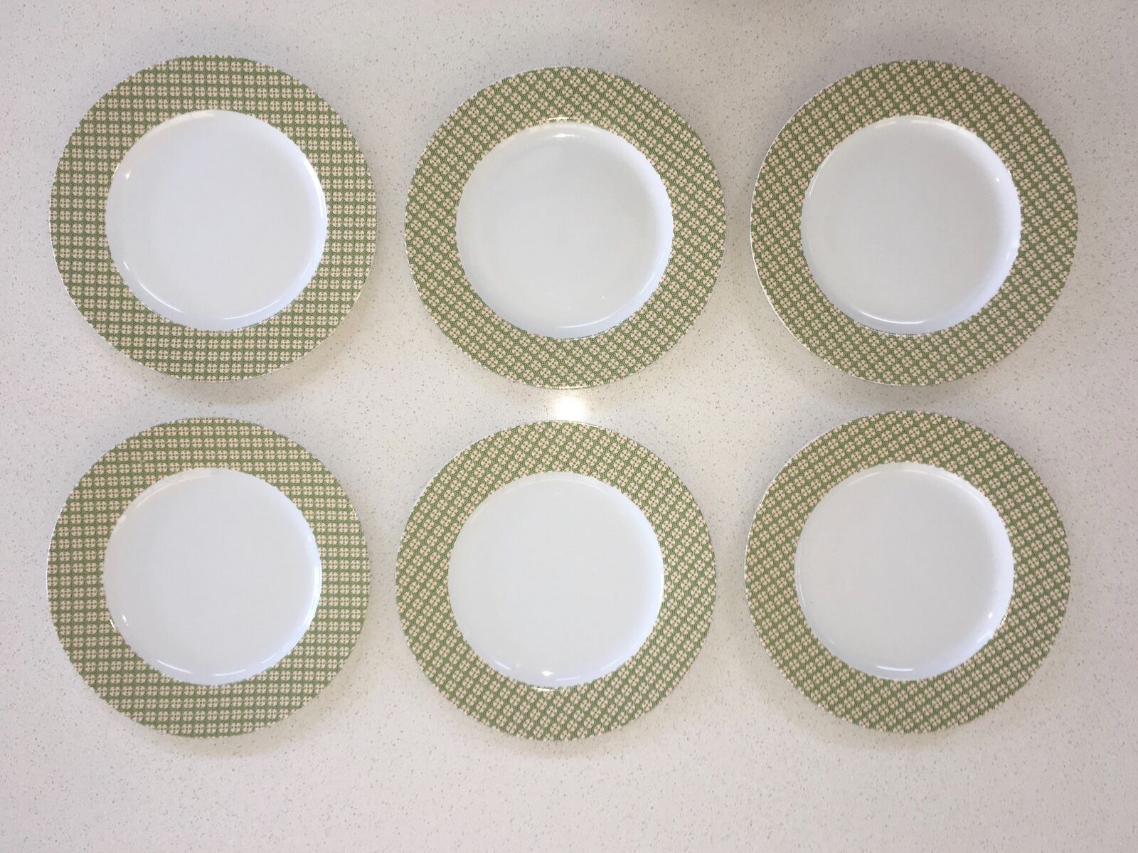 6 West Elm Dinner Plates Very Good MCM Design Green Orange Mid-Century Modern