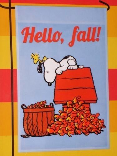 Peanuts Snoopy HELLO FALL Fall Small Flag ~ Woodstock and Leaves