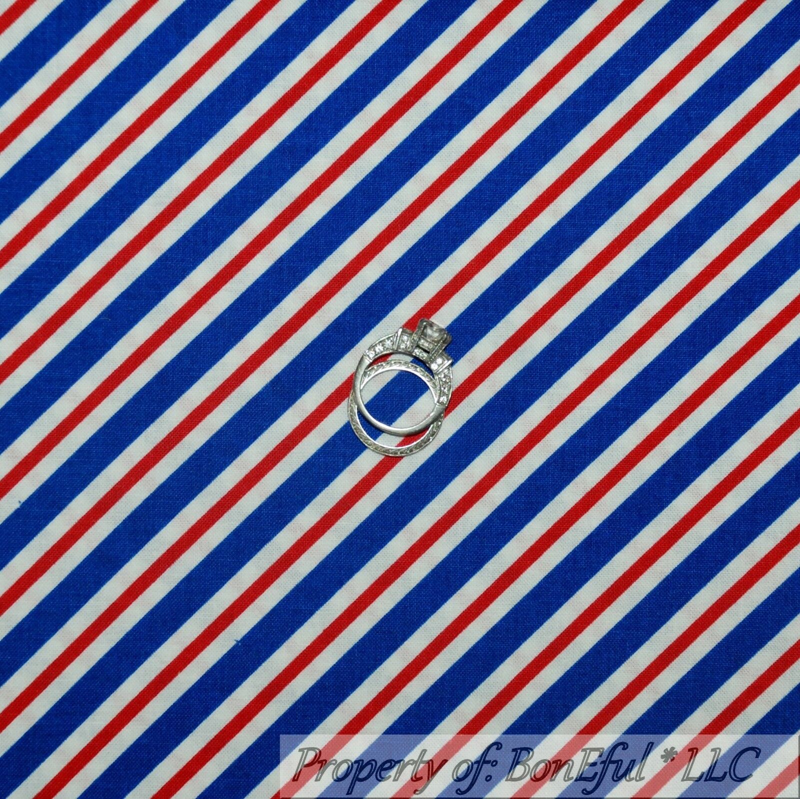 BonEful Fabric Cotton Quilt White Red Blue USA American Girl Stripe L SALE SCRAP