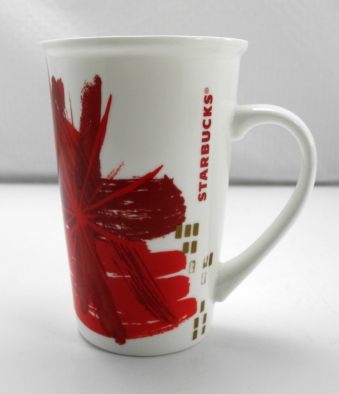 Starbucks Red/Gold Abstract Holiday Tall 12 fl oz Mug - Holiday 2014 Coffee Cup