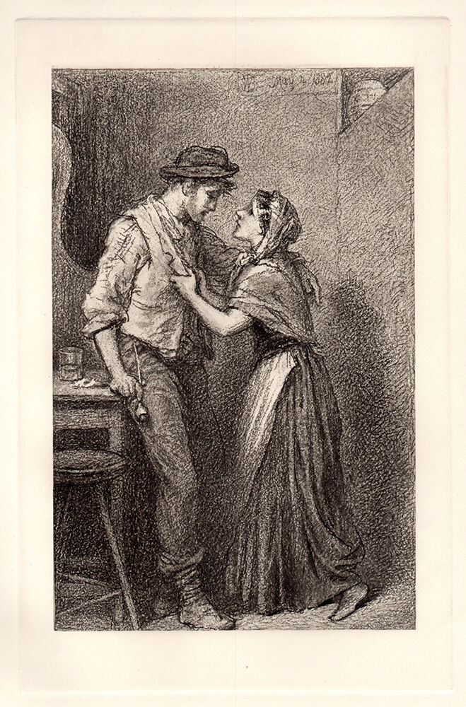 Emotional 1800s Warwick BROOKES Antique Print Young Lovers Problems SIGNED COA 