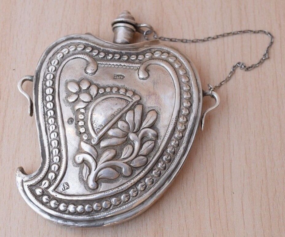 Antique Collectible Handmade 840 Silver Royal Russian Engraved Bottle Pendant